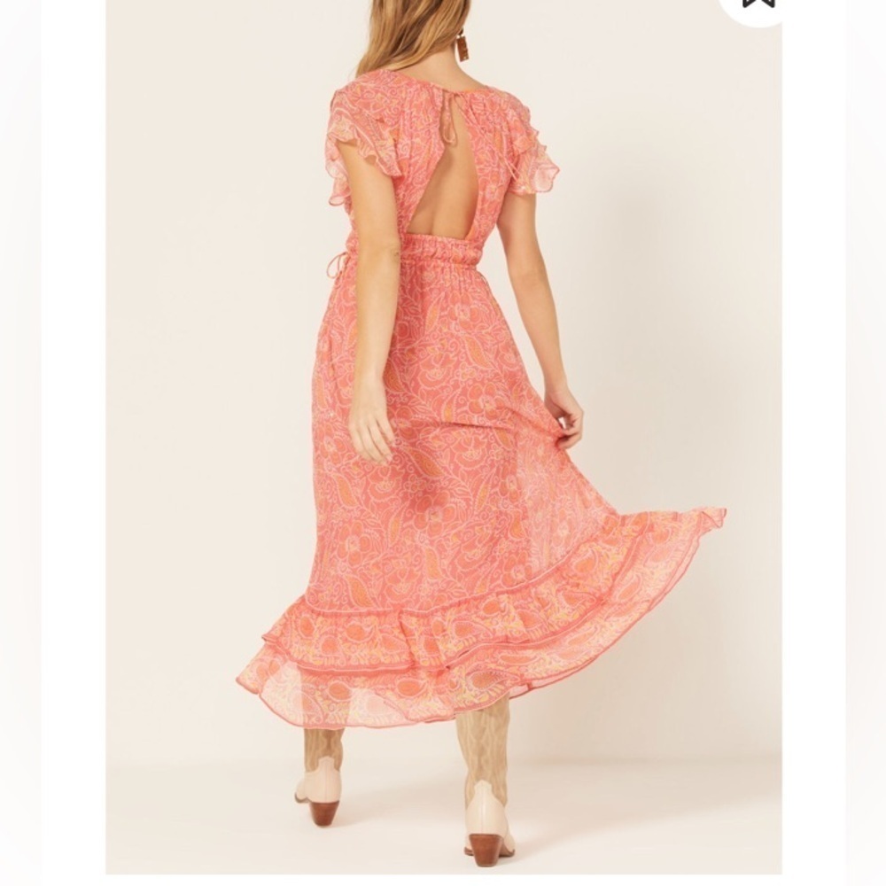 Cleobella Hannah Cutout Tiered Ruffle Maxi Dress Coral Blossom M Romantic NEW - Picture 2 of 16